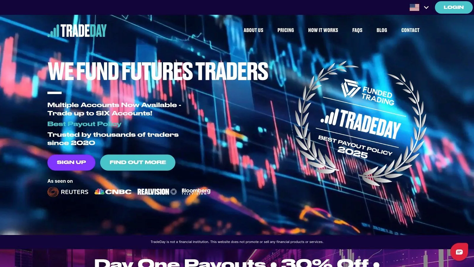 TradeDay's platform interface showing trading charts and data