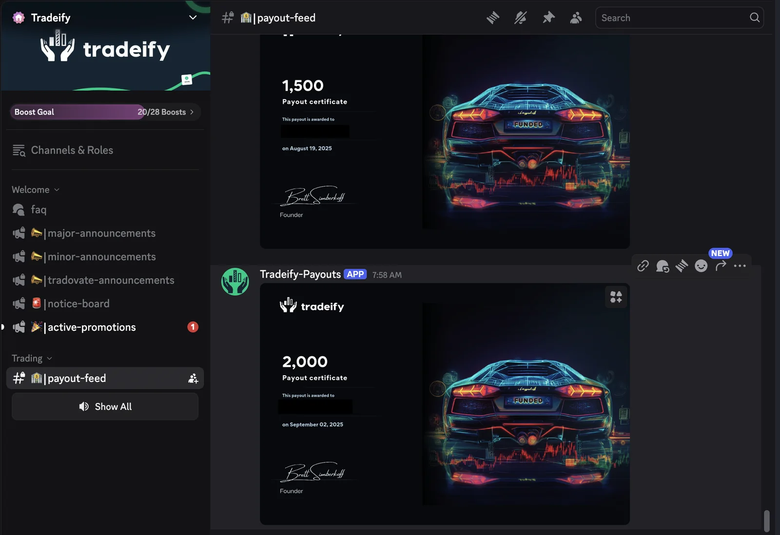 Tradeify Payout Feed in Discord