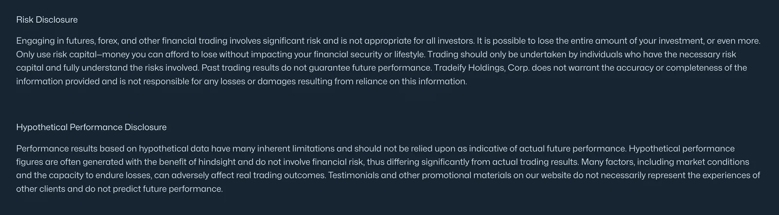 Tradeify Risk Disclosures