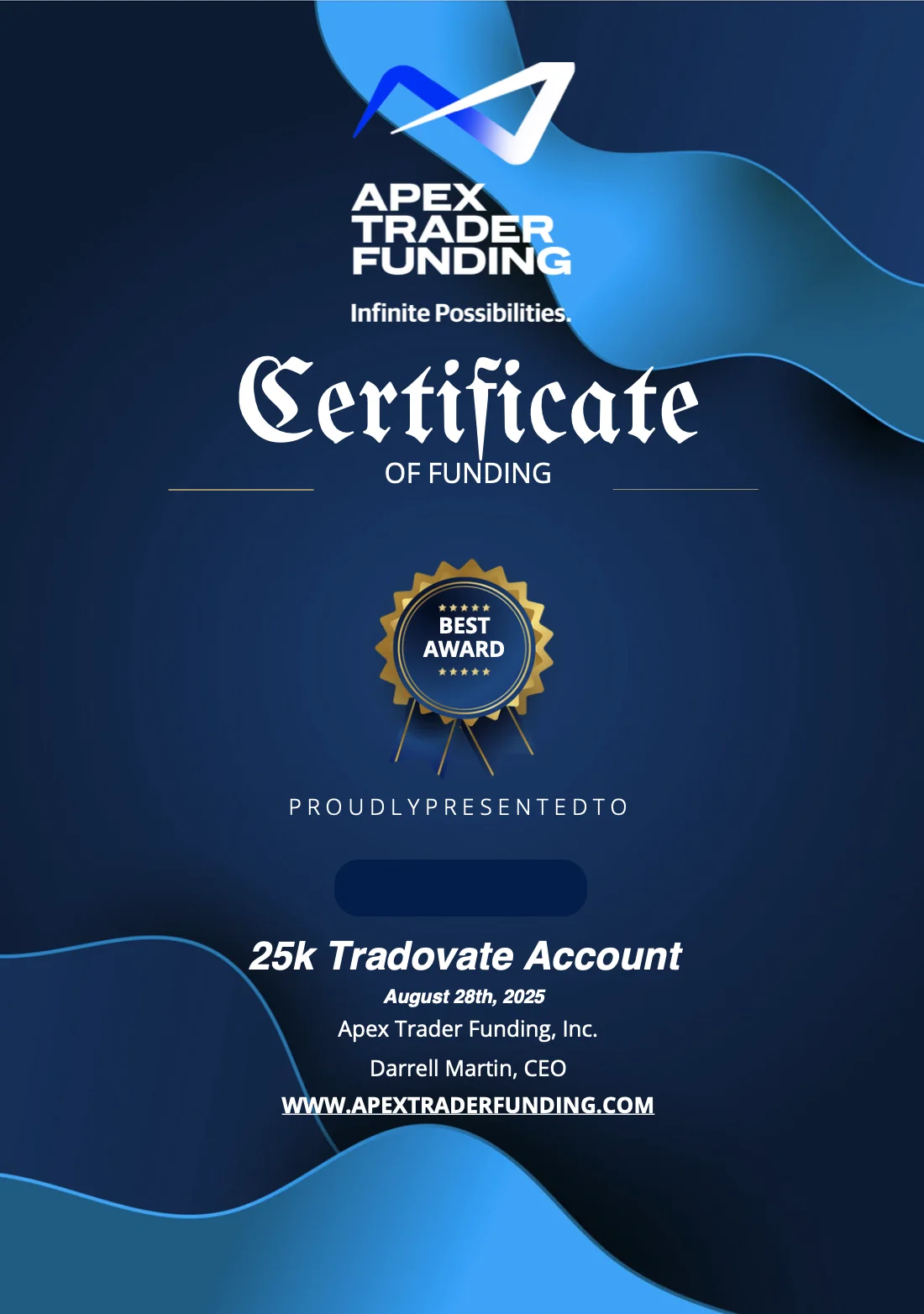 Apex Trader Funding Certificate