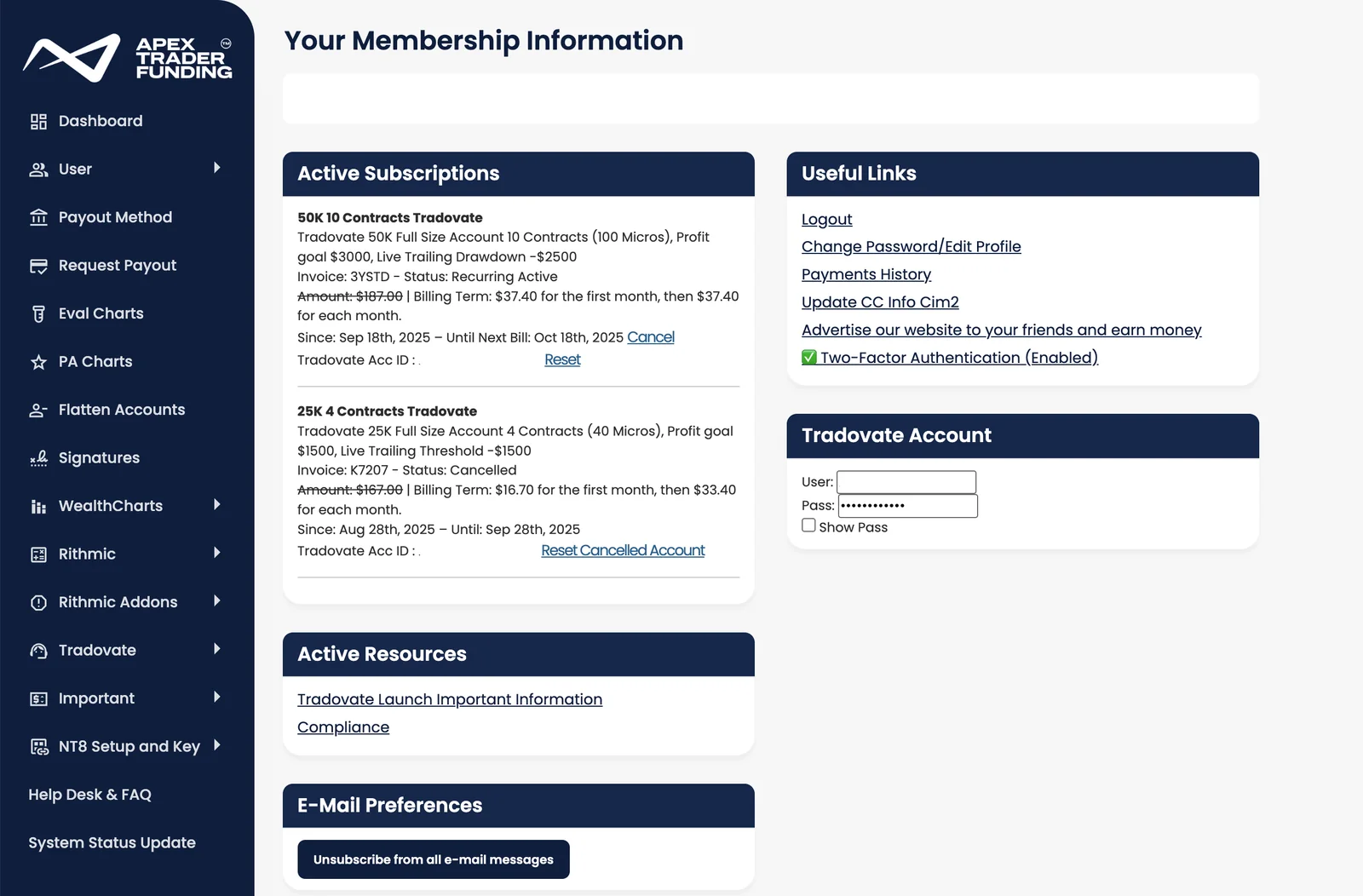 Apex Trader Funding Dashboard