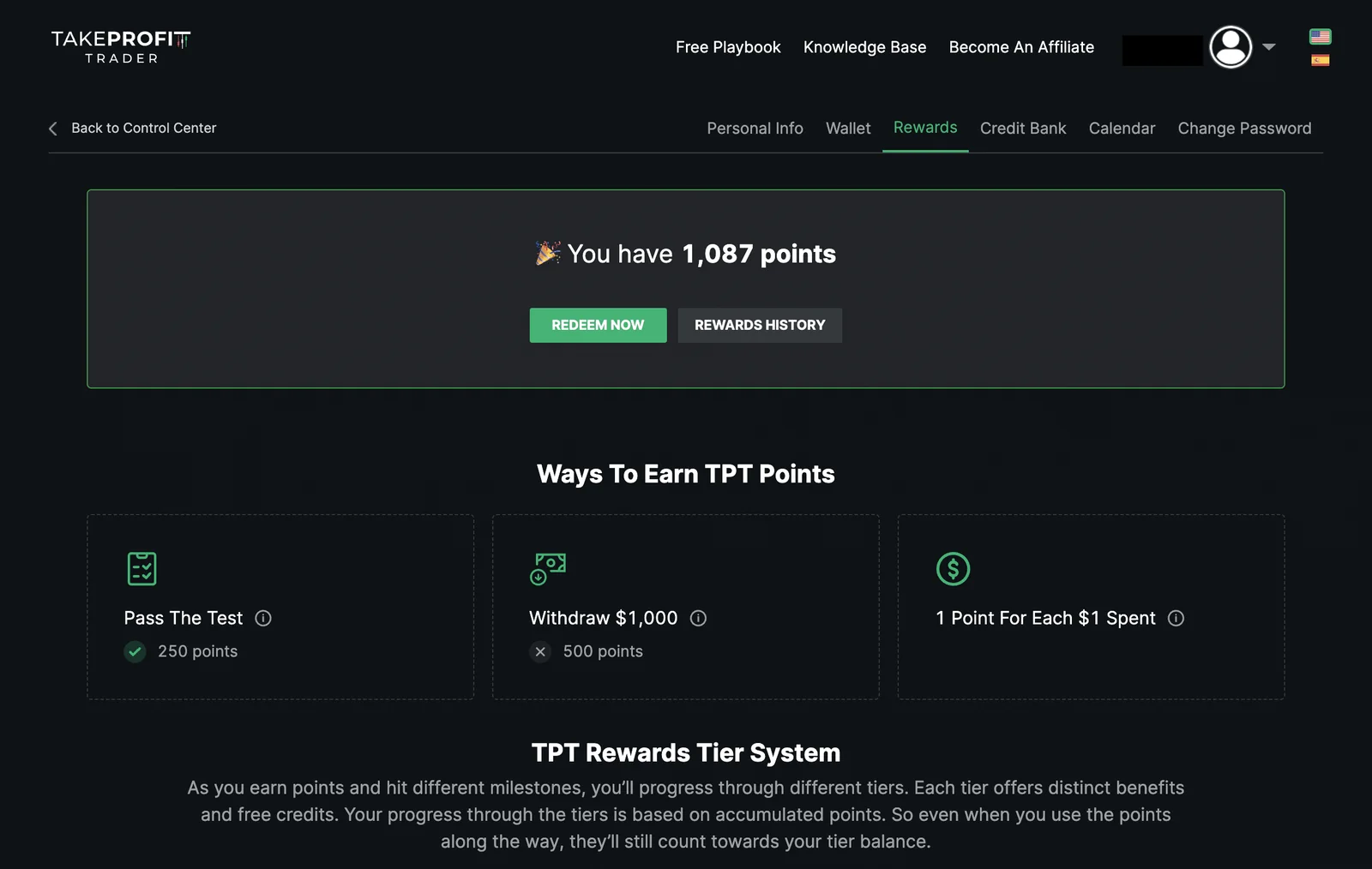 Take Profit Trader Rewards Point System