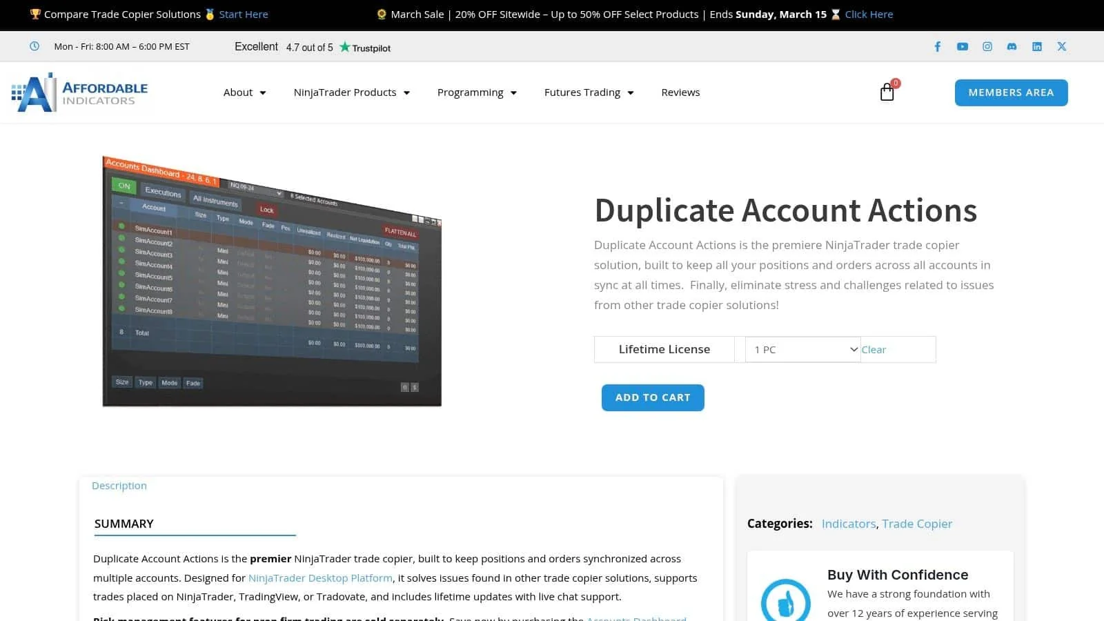 Duplicate Account Actions (Affordable Indicators) — NT8 copier with risk tooling